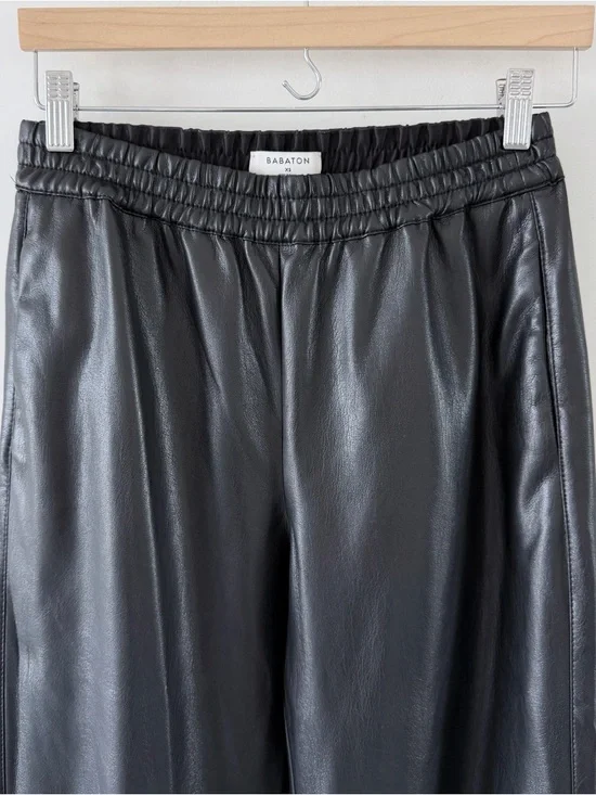 Babaton Faux Leather Jogger Pants Black High Rise Elastic Waist Size XS - Picture 3 of 15